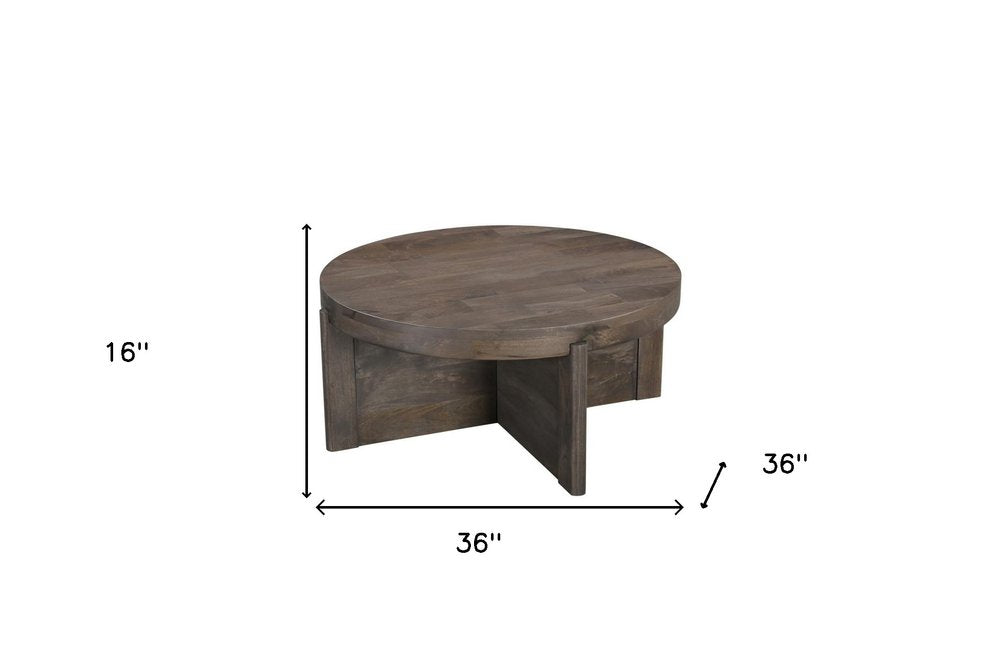 36" Brown Solid Wood Round Cross Legs Coffee Table — view 1