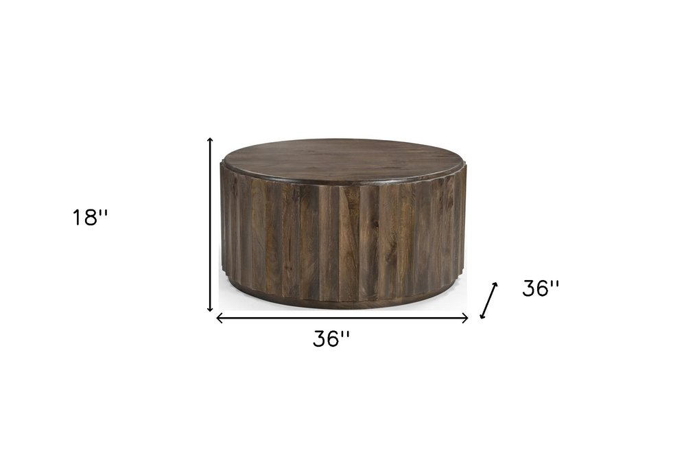 36" Brown Solid Wood Round Drum Coffee Table HomeRoots