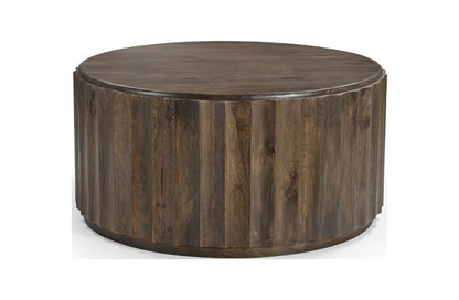 36" Brown Solid Wood Round Drum Coffee Table HomeRoots