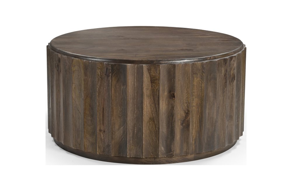 36" Brown Solid Wood Round Drum Coffee Table HomeRoots