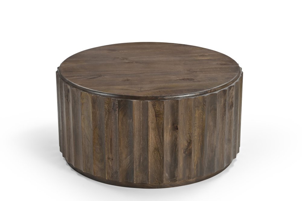 36" Brown Solid Wood Round Drum Coffee Table HomeRoots