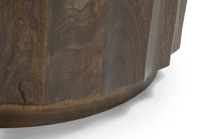 36" Brown Solid Wood Round Drum Coffee Table HomeRoots