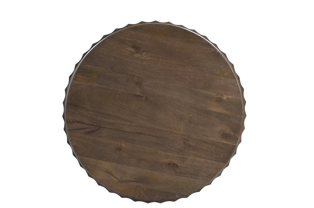 36" Brown Solid Wood Round Drum Coffee Table — view 4