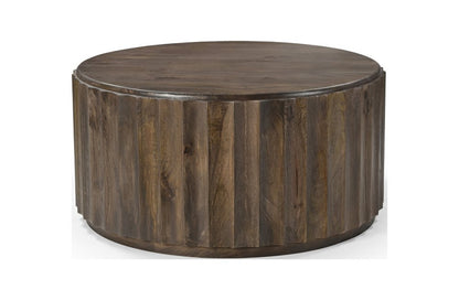 36" Brown Solid Wood Round Drum Coffee Table HomeRoots