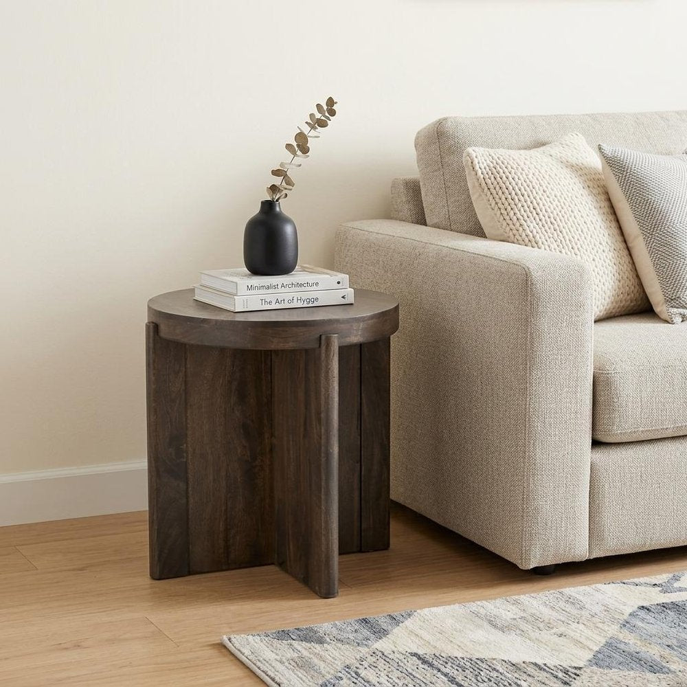 24" Brown Solid Wood Round Cross Leg End Table HomeRoots