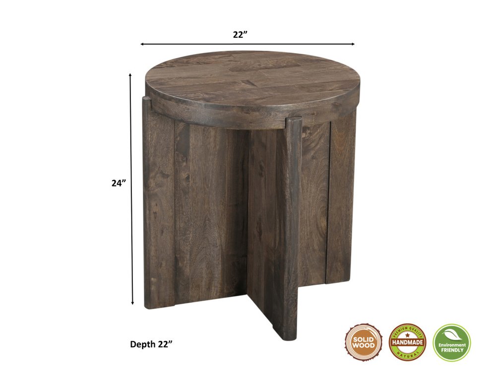 24" Brown Solid Wood Round Cross Leg End Table HomeRoots