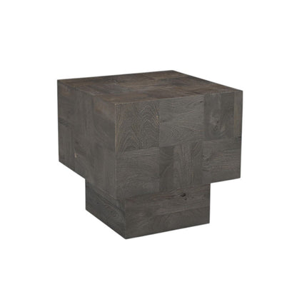 22" Gray Distressed Solid Wood Square Block End Table
