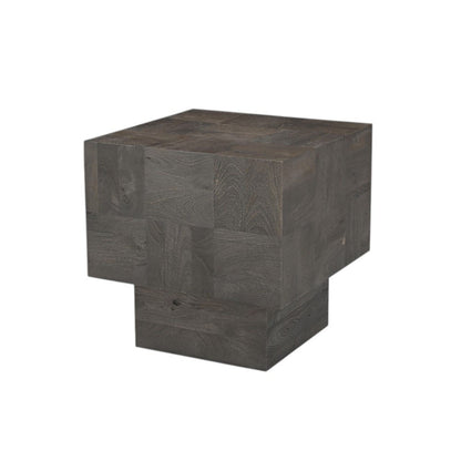 22" Gray Distressed Solid Wood Square Block End Table