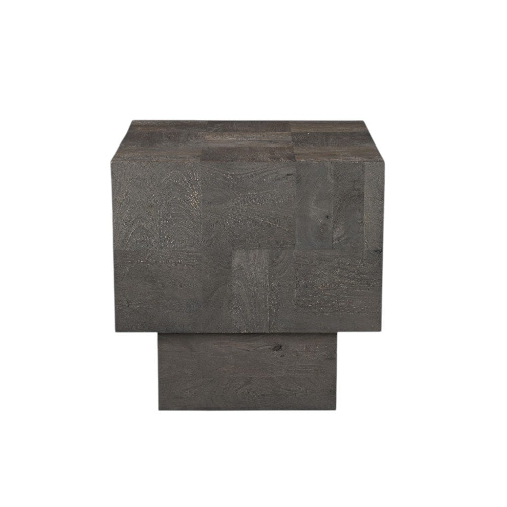 22" Gray Distressed Solid Wood Square Block End Table