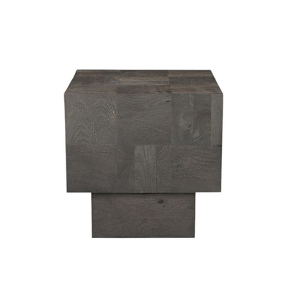 22" Gray Distressed Solid Wood Square Block End Table