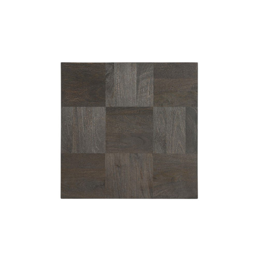22" Gray Distressed Solid Wood Square Block End Table