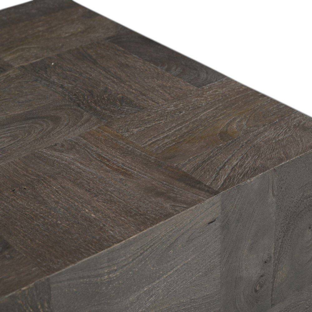22" Gray Distressed Solid Wood Square Block End Table