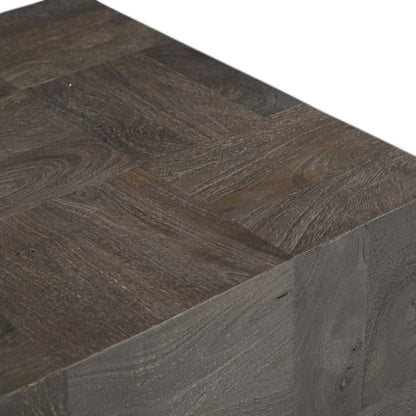 22" Gray Distressed Solid Wood Square Block End Table