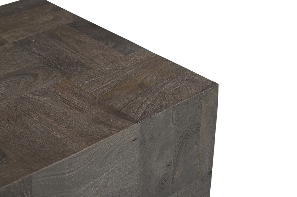 22" Gray Distressed Solid Wood Square Block End Table HomeRoots