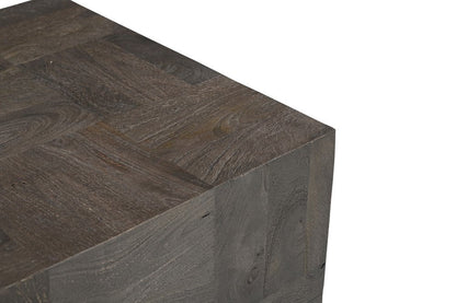 22" Gray Distressed Solid Wood Square Block End Table HomeRoots