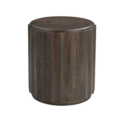 23" Brown Distressed Solid Wood Round Scalloped Drum End Table HomeRoots