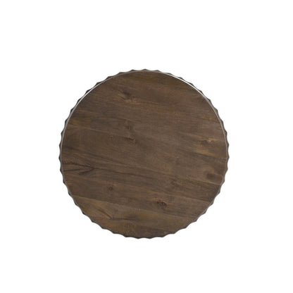 23" Brown Distressed Solid Wood Round Scalloped Drum End Table HomeRoots