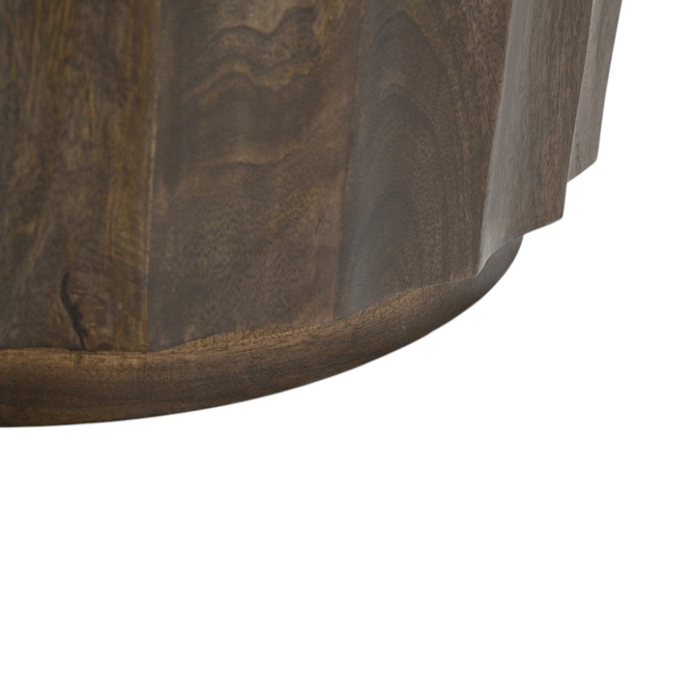 23" Brown Distressed Solid Wood Round Scalloped Drum End Table HomeRoots