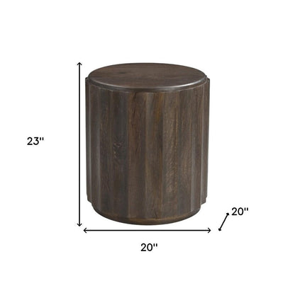 23" Brown Distressed Solid Wood Round Scalloped Drum End Table HomeRoots