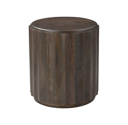 23" Brown Distressed Solid Wood Round Scalloped Drum End Table HomeRoots