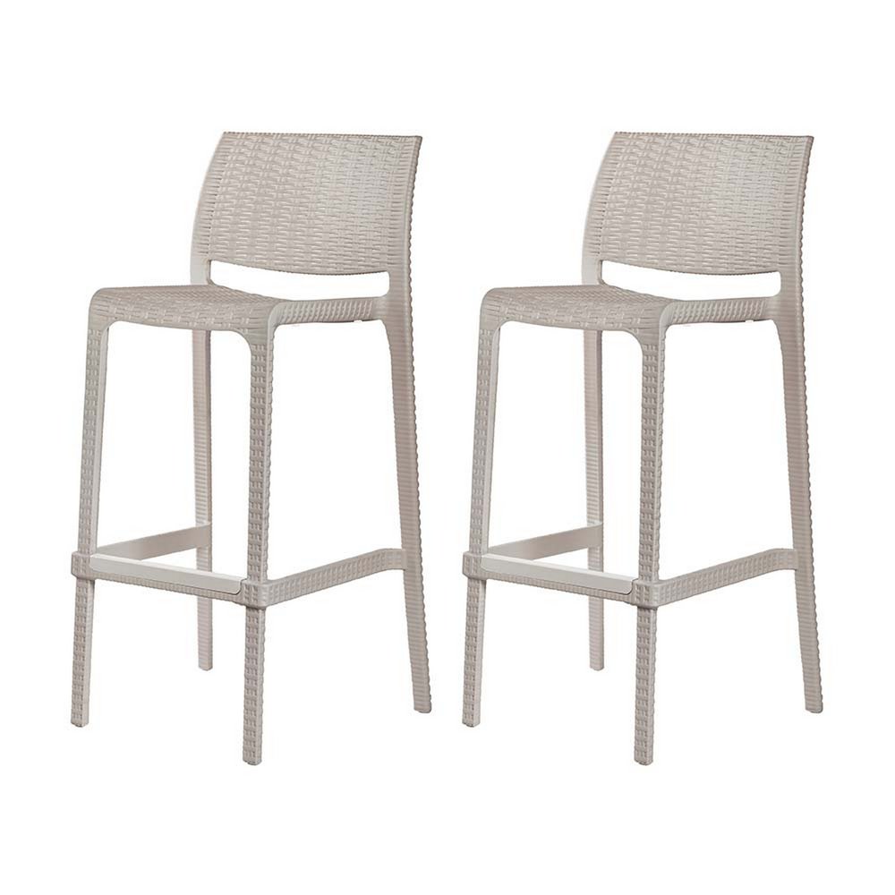Set of Two 30" Taupe Faux Rattan Outdoor Bar Height Chairs HomeRoots
