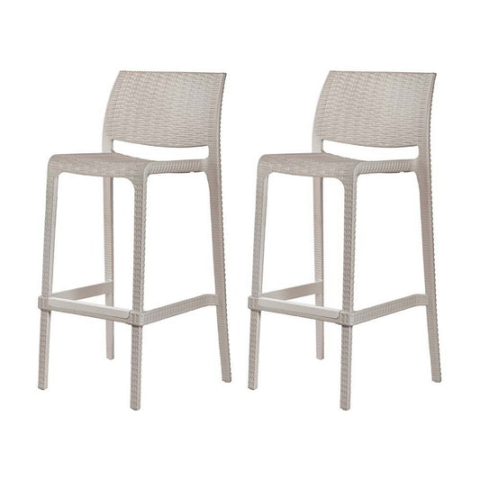 Set of Two 30" Taupe Faux Rattan Outdoor Bar Height Chairs HomeRoots