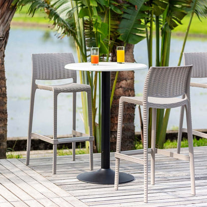 Set of Two 30" Taupe Faux Rattan Outdoor Bar Height Chairs HomeRoots