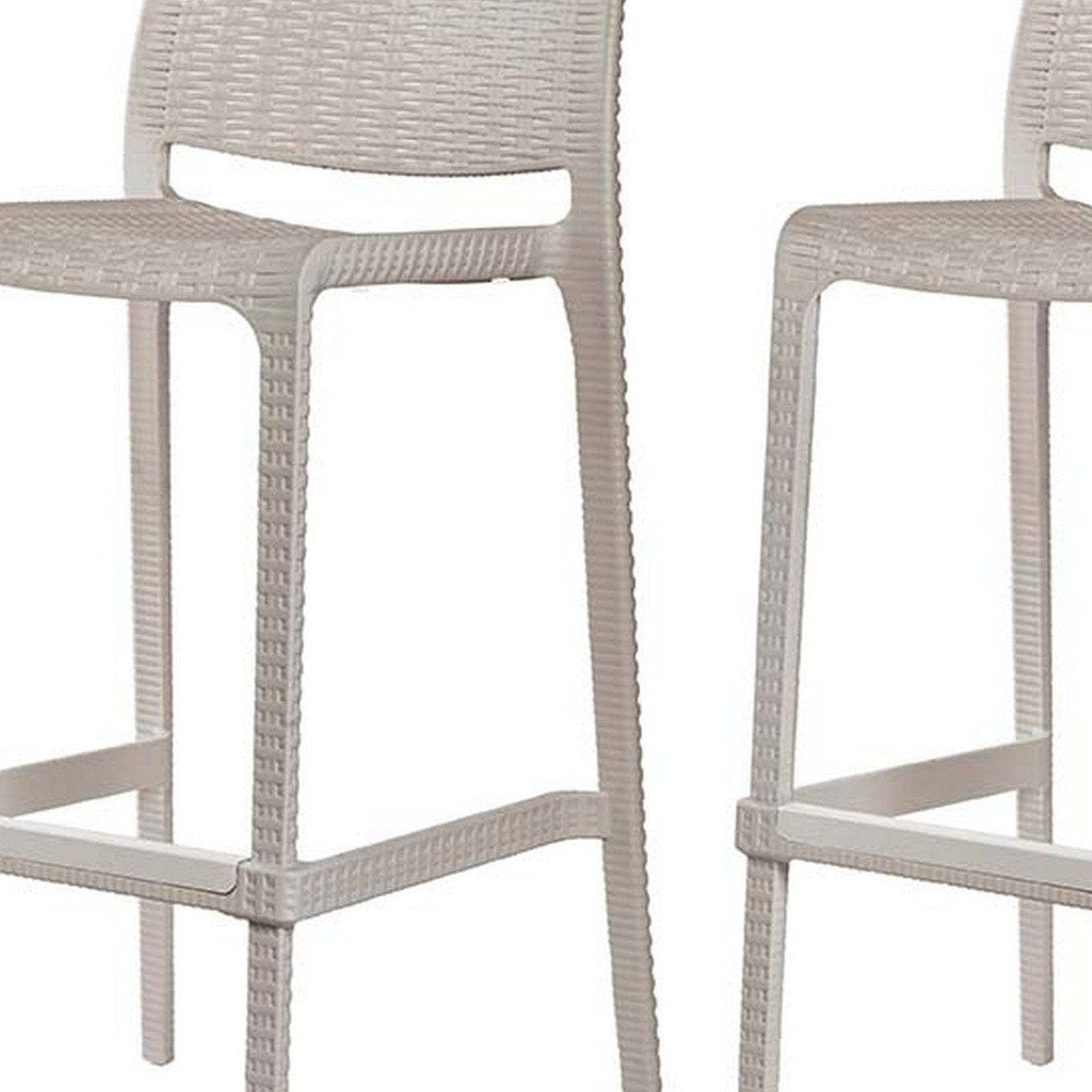 Set of Two 30" Taupe Faux Rattan Outdoor Bar Height Chairs HomeRoots