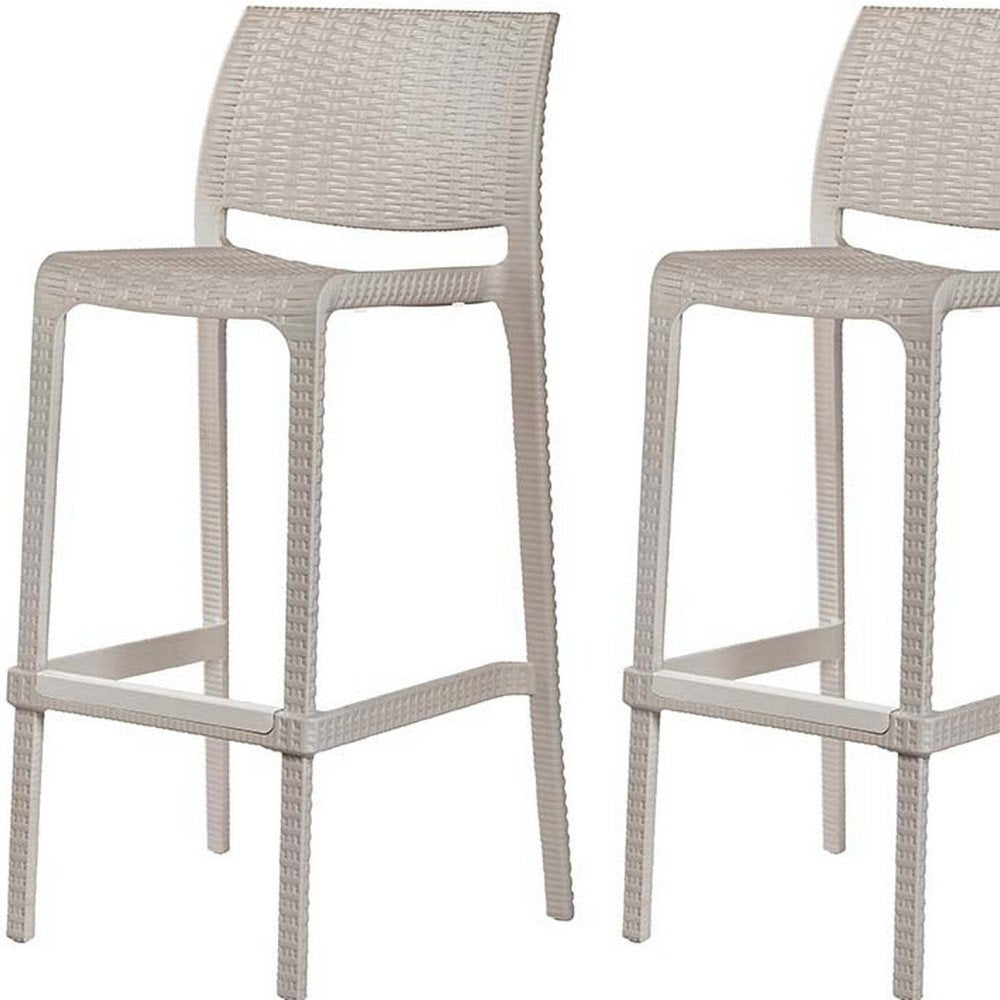 Set of Two 30" Taupe Faux Rattan Outdoor Bar Height Chairs HomeRoots
