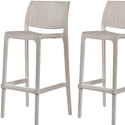 Set of Two 30" Taupe Faux Rattan Outdoor Bar Height Chairs HomeRoots