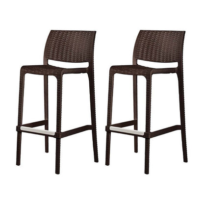 Set of Two 30" Brown Faux Rattan Low Back Outdoor Bar Height Chairs HomeRoots