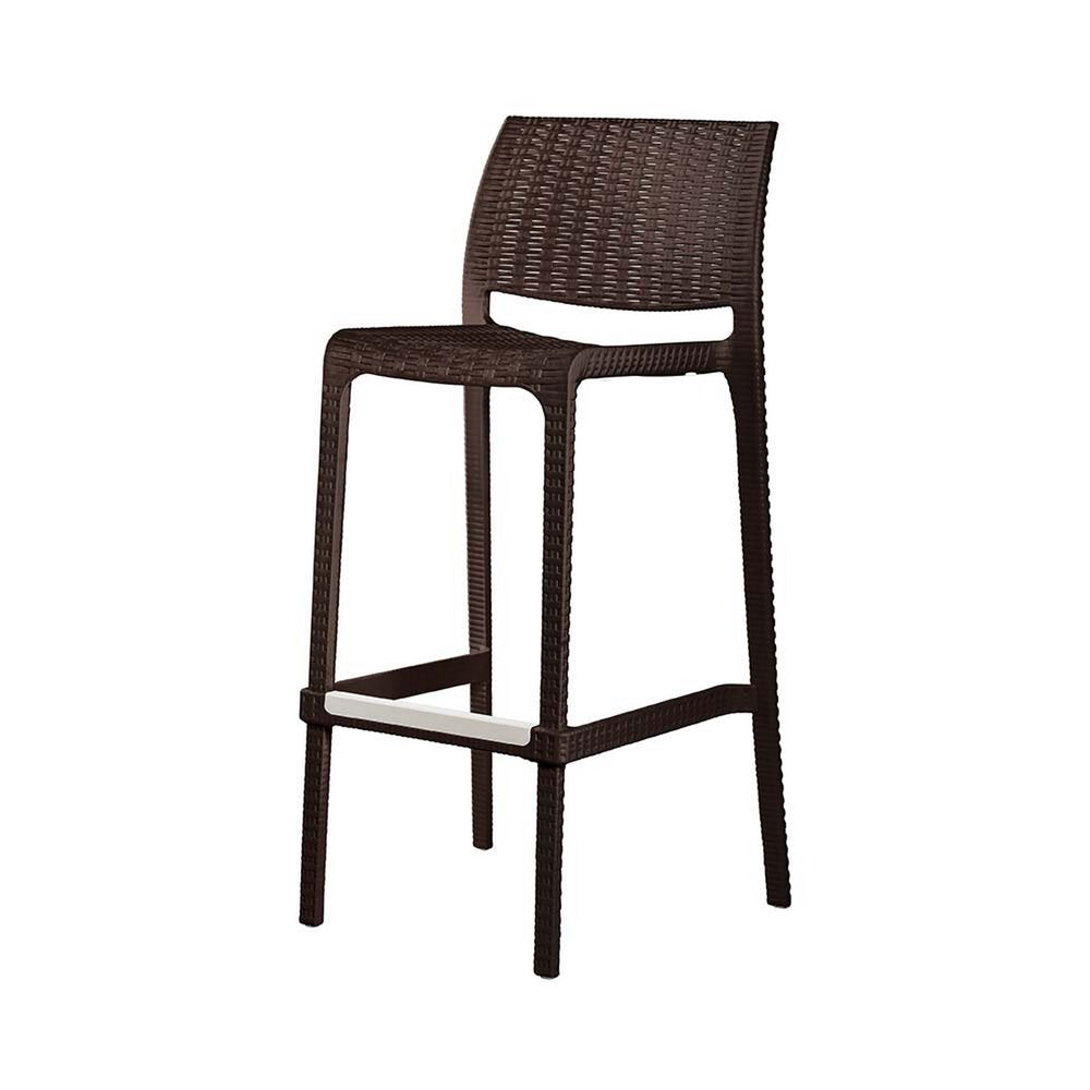 Set of Two 30" Brown Faux Rattan Low Back Outdoor Bar Height Chairs HomeRoots