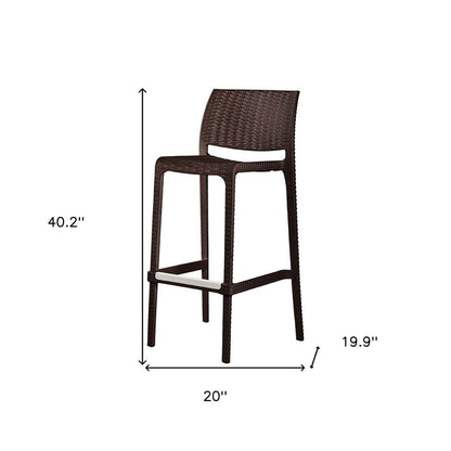 Set of Two 30" Brown Faux Rattan Low Back Outdoor Bar Height Chairs HomeRoots