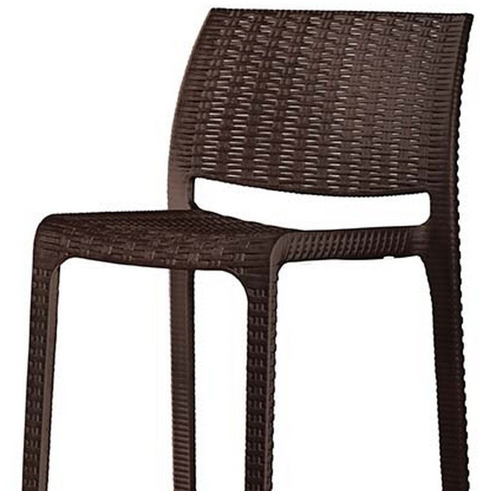 Set of Two 30" Brown Faux Rattan Low Back Outdoor Bar Height Chairs HomeRoots