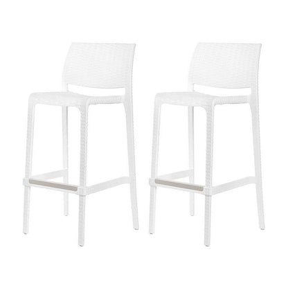 Set of Two 30" White Faux Rattan Low Back Outdoor Bar Height Chairs HomeRoots