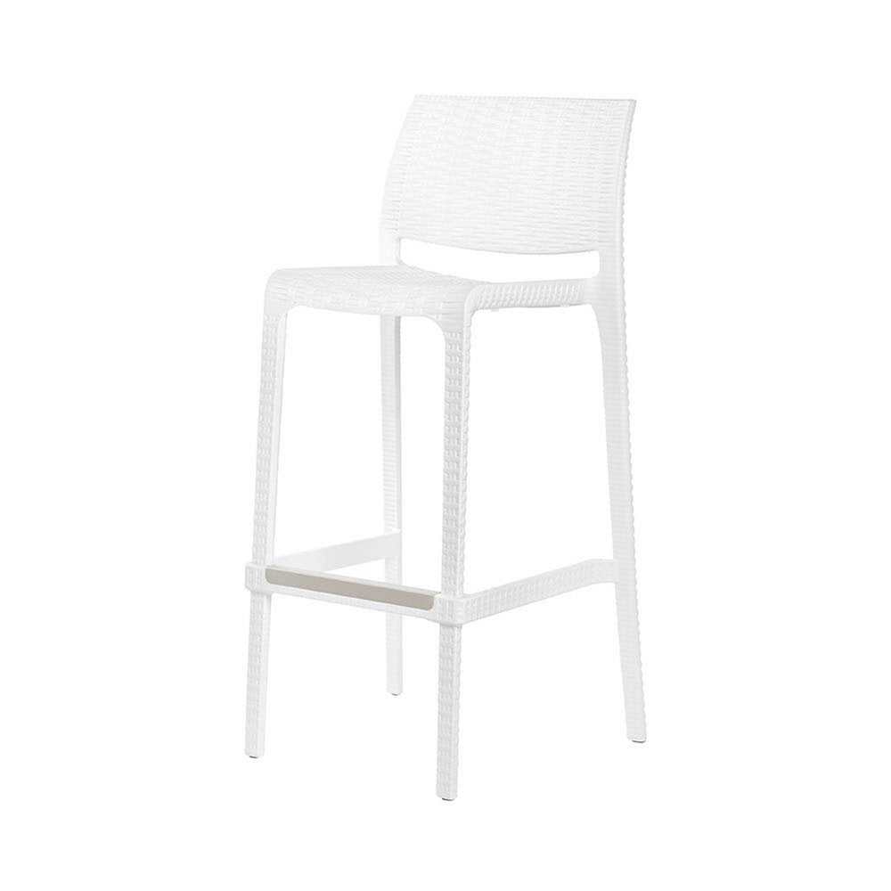 Set of Two 30" White Faux Rattan Low Back Outdoor Bar Height Chairs HomeRoots
