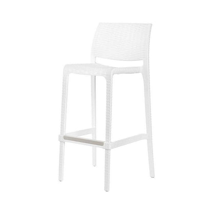 Set of Two 30" White Faux Rattan Low Back Outdoor Bar Height Chairs HomeRoots