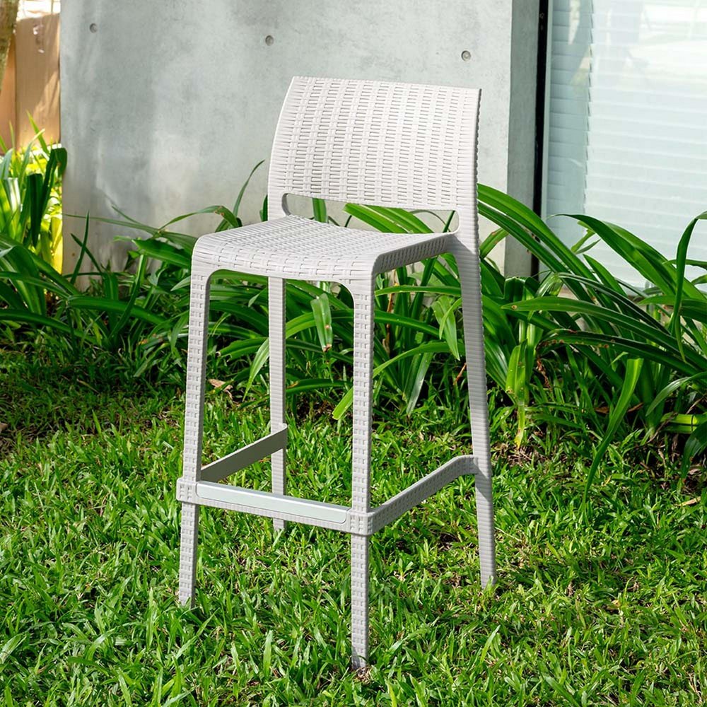 Set of Two 30" White Faux Rattan Low Back Outdoor Bar Height Chairs HomeRoots