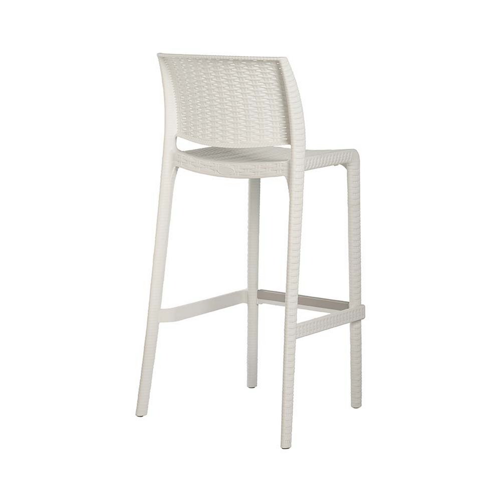 Set of Two 30" White Faux Rattan Low Back Outdoor Bar Height Chairs HomeRoots