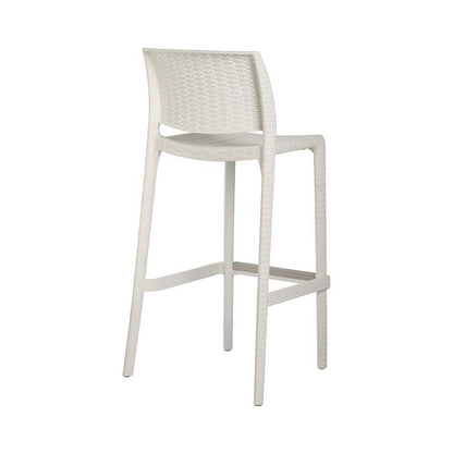 Set of Two 30" White Faux Rattan Low Back Outdoor Bar Height Chairs HomeRoots