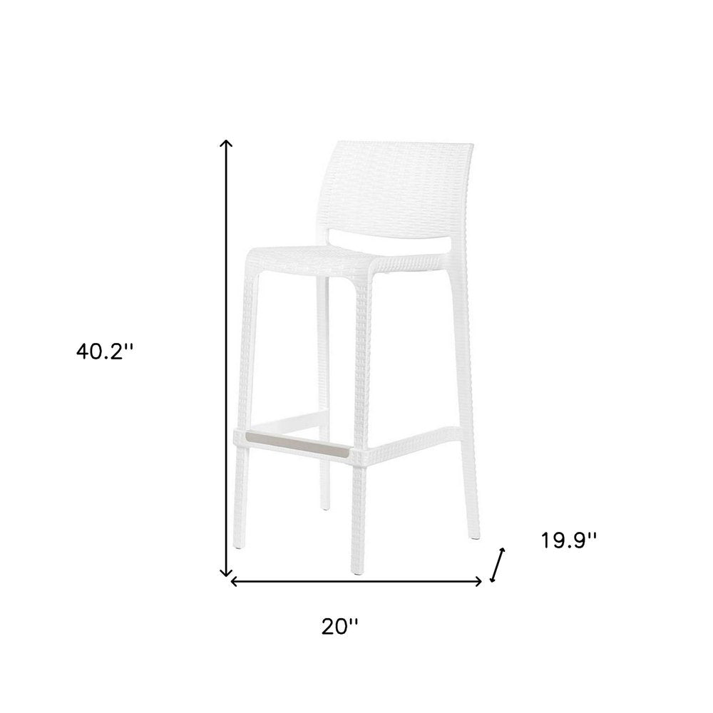 Set of Two 30" White Faux Rattan Low Back Outdoor Bar Height Chairs HomeRoots
