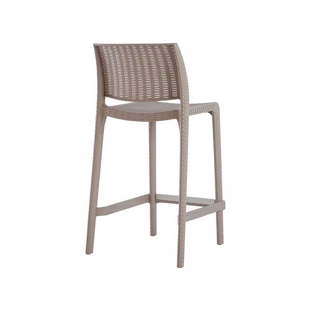 Set of Two 26" Taupe Faux Rattan Low Back Outdoor Counter Height Bar Chairs HomeRoots
