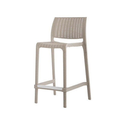 Set of Two 26" Taupe Faux Rattan Low Back Outdoor Counter Height Bar Chairs HomeRoots