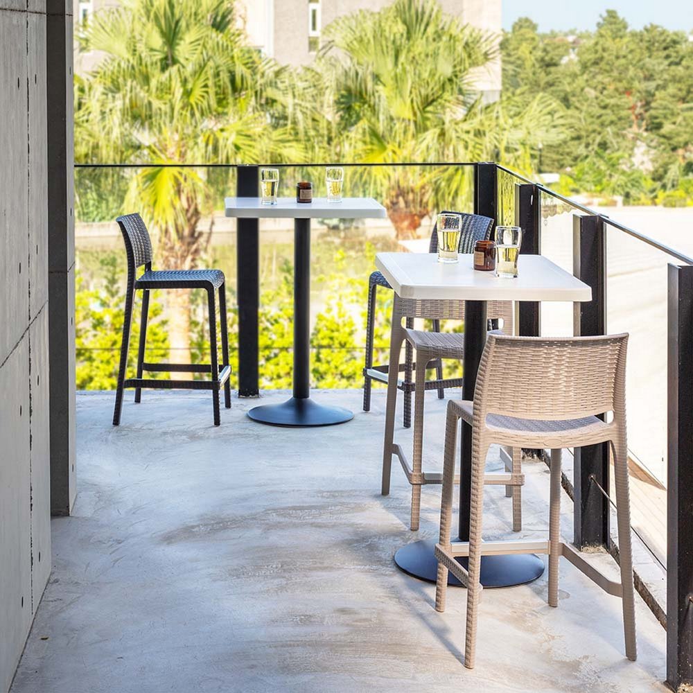Set of Two 26" Taupe Faux Rattan Low Back Outdoor Counter Height Bar Chairs HomeRoots
