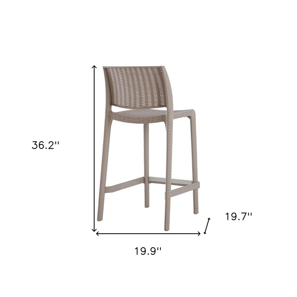 Set of Two 26" Taupe Faux Rattan Low Back Outdoor Counter Height Bar Chairs HomeRoots