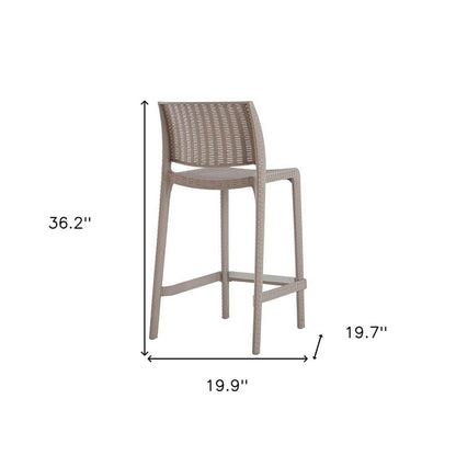 Set of Two 26" Taupe Faux Rattan Low Back Outdoor Counter Height Bar Chairs HomeRoots