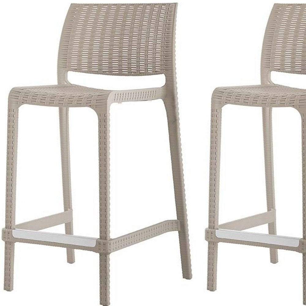 Set of Two 26" Taupe Faux Rattan Low Back Outdoor Counter Height Bar Chairs HomeRoots
