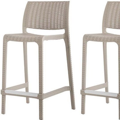 Set of Two 26" Taupe Faux Rattan Low Back Outdoor Counter Height Bar Chairs HomeRoots
