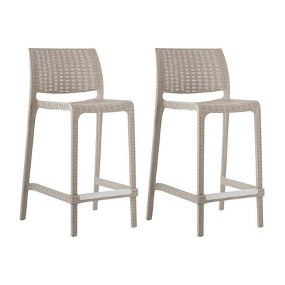 Set of Two 26" Taupe Faux Rattan Low Back Outdoor Counter Height Bar Chairs HomeRoots