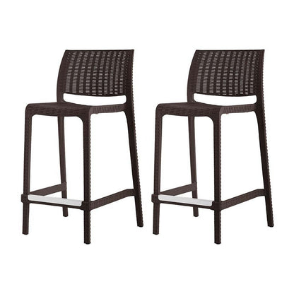 Set of Two 26" Brown Faux Rattan Low Back Outdoor Counter Height Bar Chairs HomeRoots